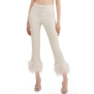 NWT LAMARQUE Pagetta Feather Trimmed Trousers Neutral Size Small